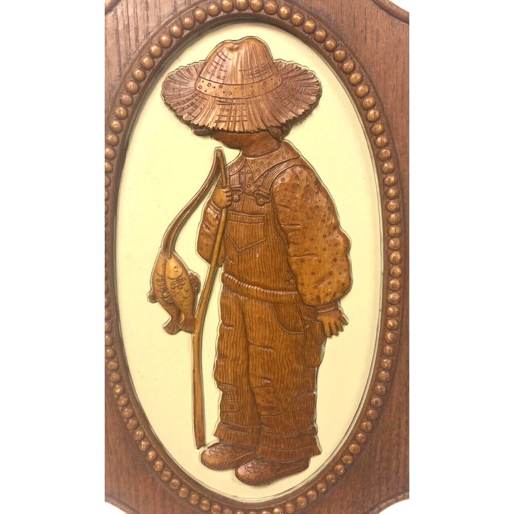 Vintage American Greeting Robby Hobbie Hobby 1970s 3D Wall Hanging 15" Fishing